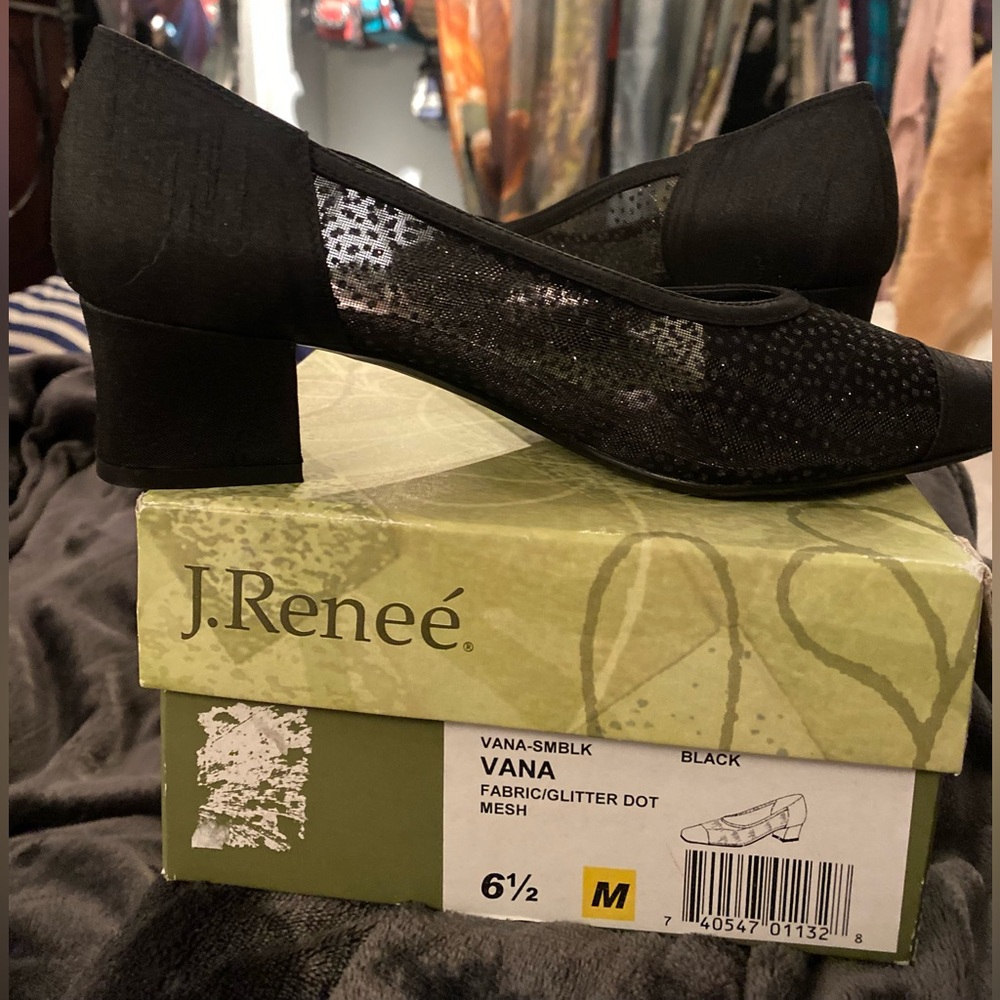 J. Renee Vana Shoes Women's Black Mesh Medium Heel Dress Pumps Size 6.5M